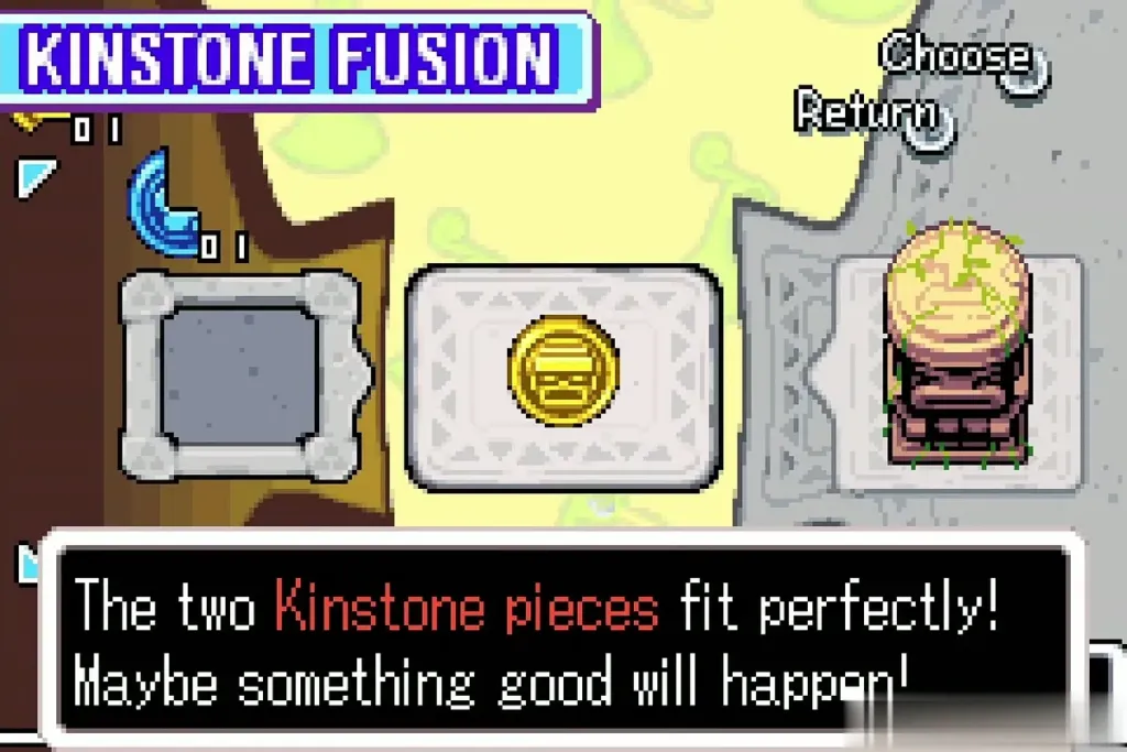 Second gold Kinstone fusion with a Mysterious Statue showing both halves joined Second gold Kinstone fusion with a Mysterious Statue showing both halves joined