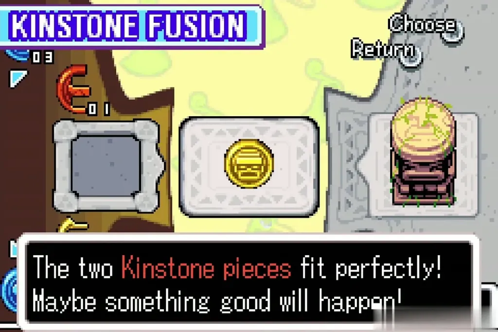 Kinstone Fusion screen with the gold halves joined for a Mysterious Statue Kinstone Fusion screen with the gold halves joined for a Mysterious Statue
