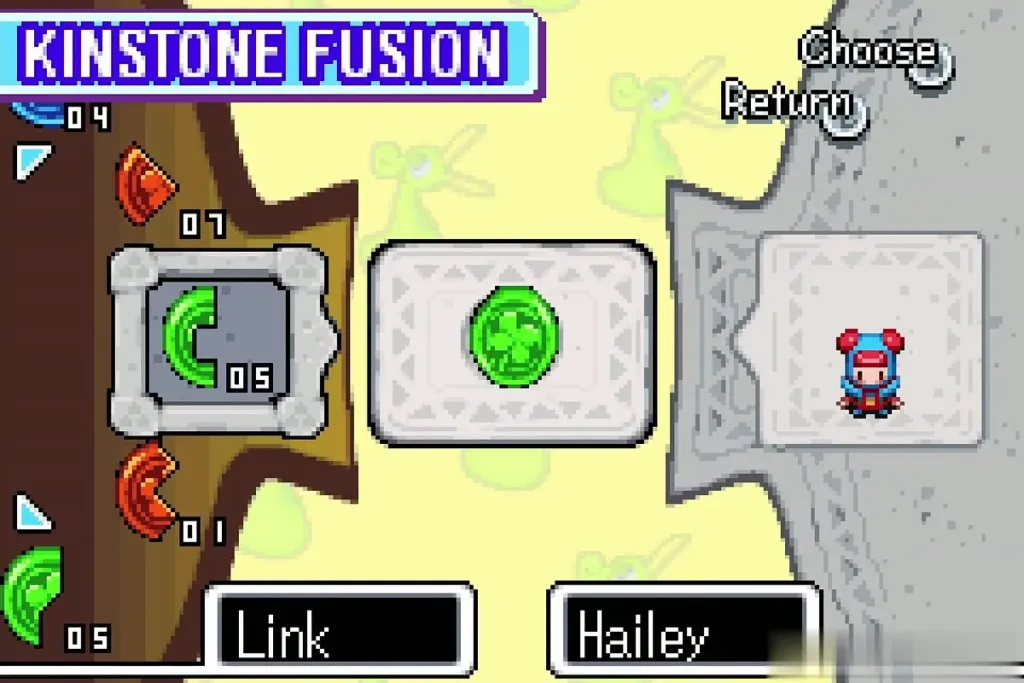Kinstone Fusion screen with Link's green piece beside Hailey Kinstone Fusion screen with Link's green piece beside Hailey