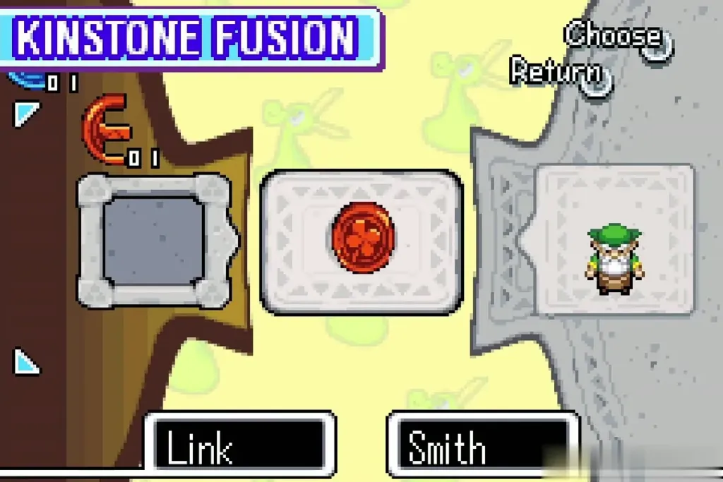 Kinstone Fusion screen with Link's red piece beside the Smith Kinstone Fusion screen with Link's red piece beside the Smith