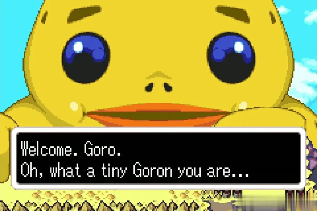 Biggoron at Veil Springs welcoming Link, calling him a tiny Goron Biggoron at Veil Springs welcoming Link, calling him a tiny Goron