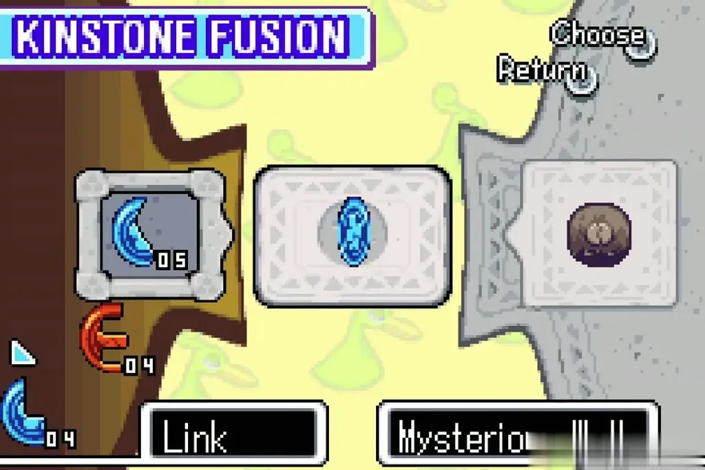 The Kinstone Fusion screen with a blue piece joined to the Mysterious Wall The Kinstone Fusion screen with a blue piece joined to the Mysterious Wall