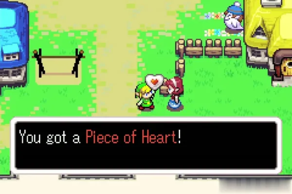 Link holding up the Piece of Heart beside Anju Link holding up the Piece of Heart beside Anju