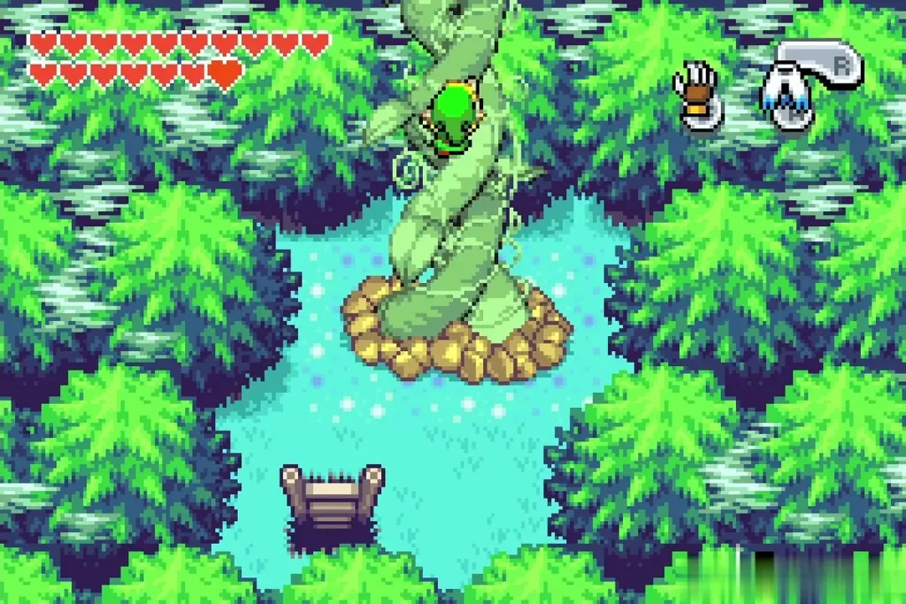 Link starting up the beanstalk in the forest clearing Link starting up the beanstalk in the forest clearing