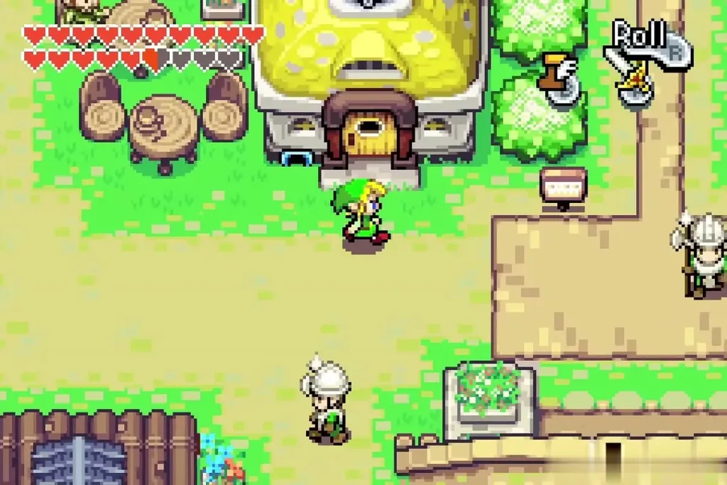 Link walking through Hyrule Town toward Carlov's house north of the cafe Link walking through Hyrule Town toward Carlov's house north of the cafe