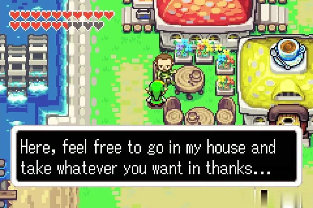 Carlov by the cafe tables inviting Link into his house Carlov by the cafe tables inviting Link into his house
