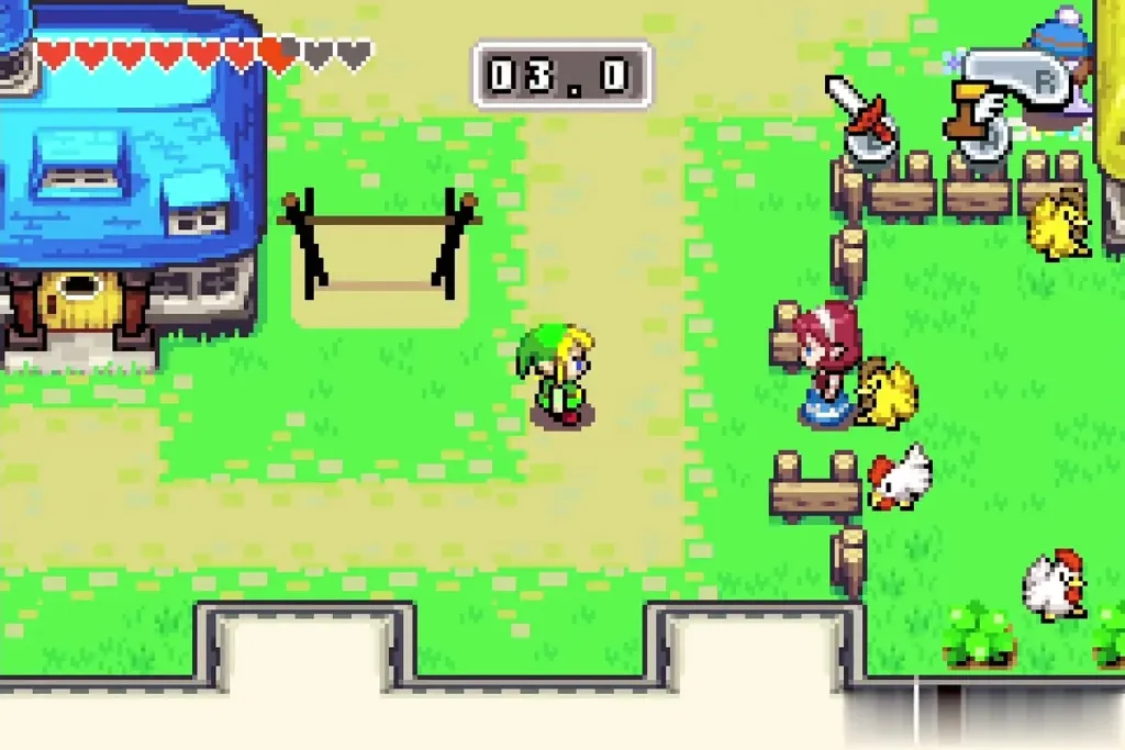 Link in town with Anju and the loose cuccos as the last round timer runs Link in town with Anju and the loose cuccos as the last round timer runs