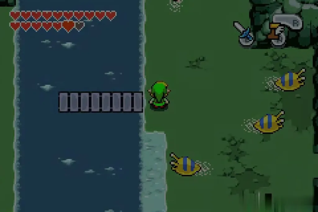 Minish Link in the cave behind the fountain, beside the portal pad Minish Link in the cave behind the fountain, beside the portal pad