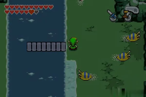 Minish Link in the cave behind the fountain, beside the portal pad Minish Link in the cave behind the fountain, beside the portal pad
