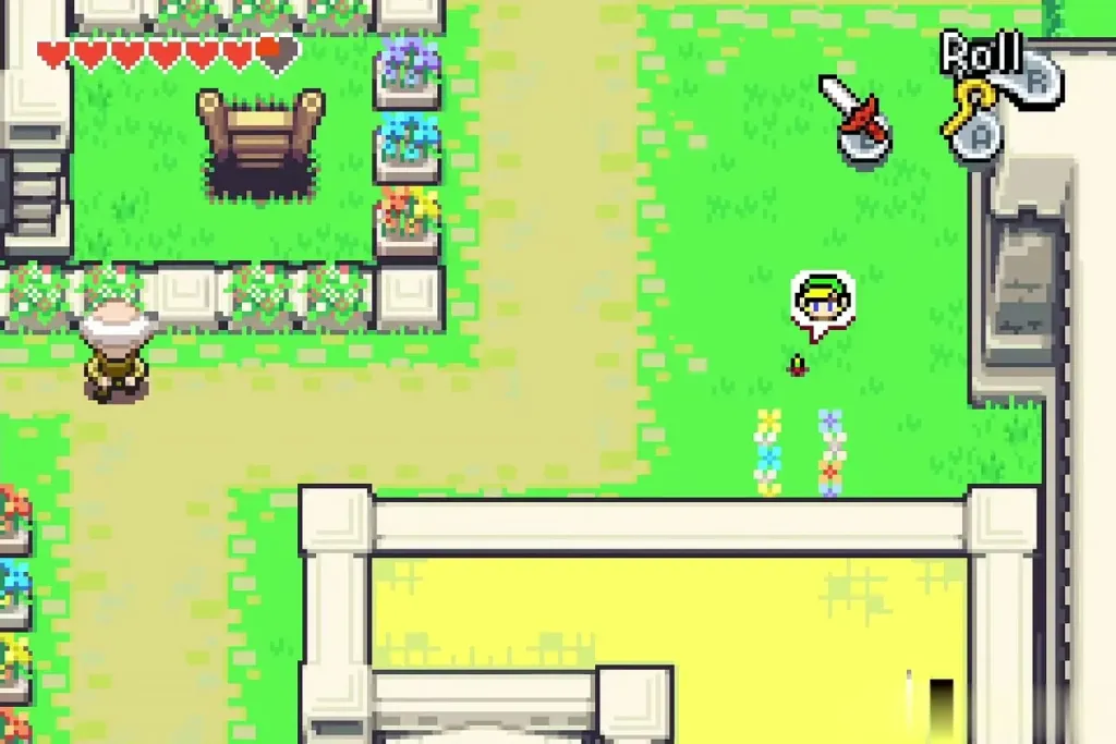 Minish-size Link outside the inn in Hyrule Town Minish-size Link outside the inn in Hyrule Town