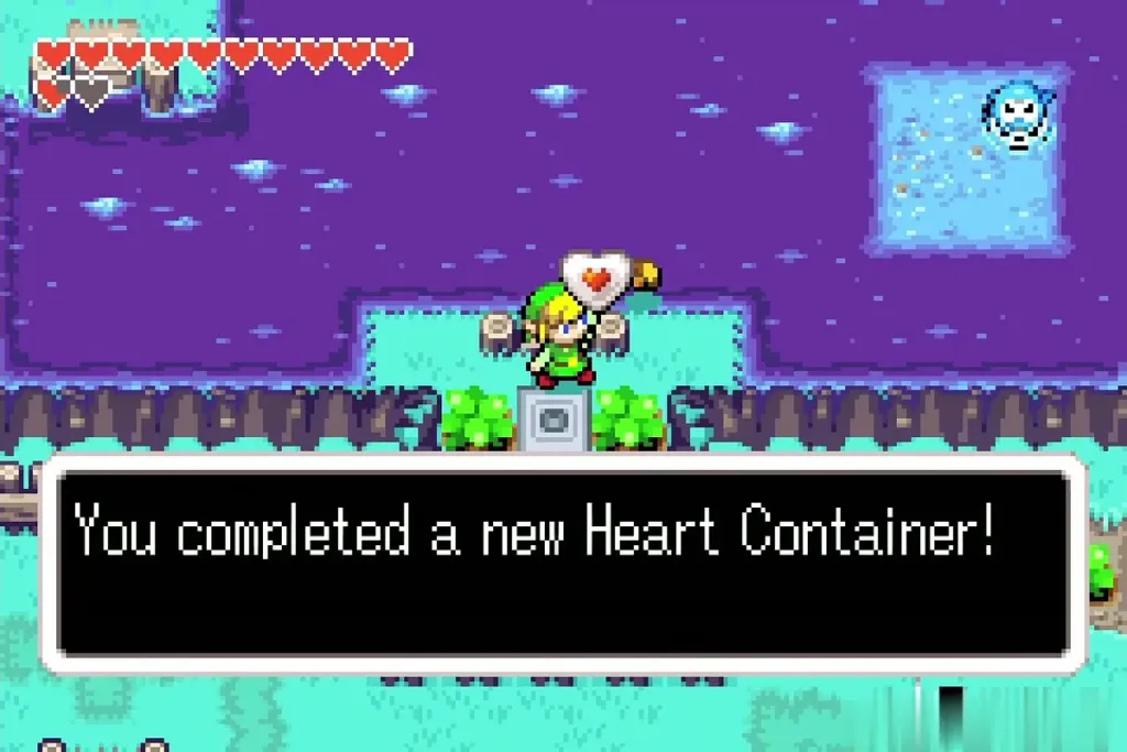 Link holding up the Piece of Heart on the Lake Hylia island Link holding up the Piece of Heart on the Lake Hylia island