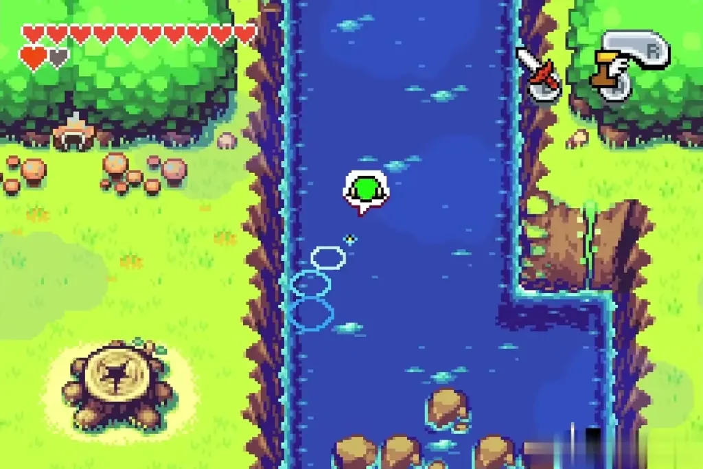 Minish-sized Link swimming along the river Minish-sized Link swimming along the river