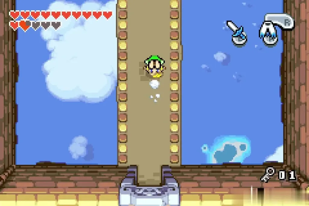 Link running along the long bridge above the clouds Link running along the long bridge above the clouds