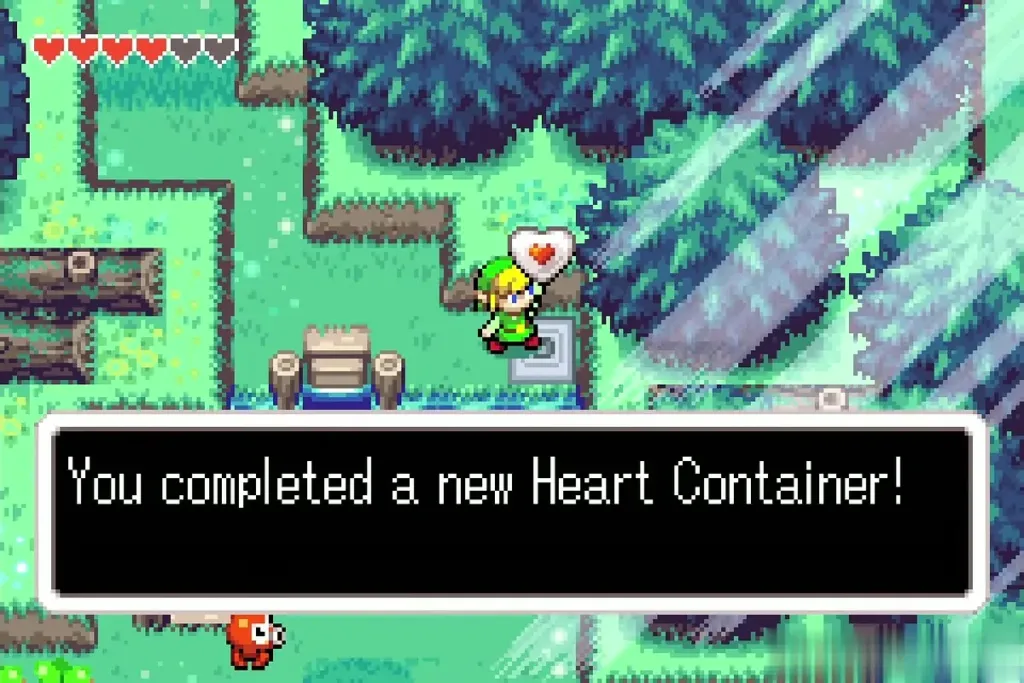 Link holding up the Piece of Heart by the jetty pond Link holding up the Piece of Heart by the jetty pond