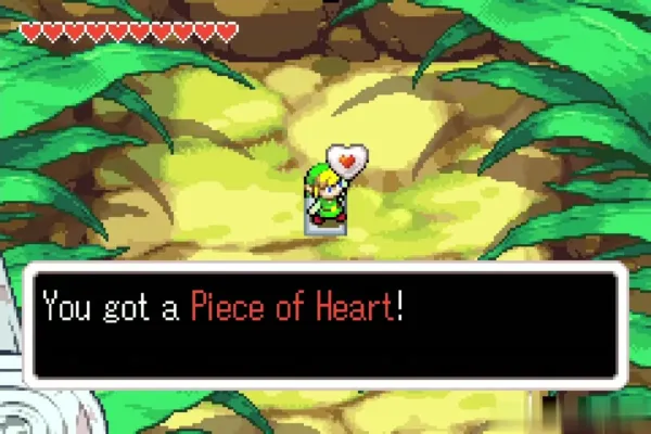 Link holding up the Piece of Heart at Minish-size Lon Lon Ranch Link holding up the Piece of Heart at Minish-size Lon Lon Ranch