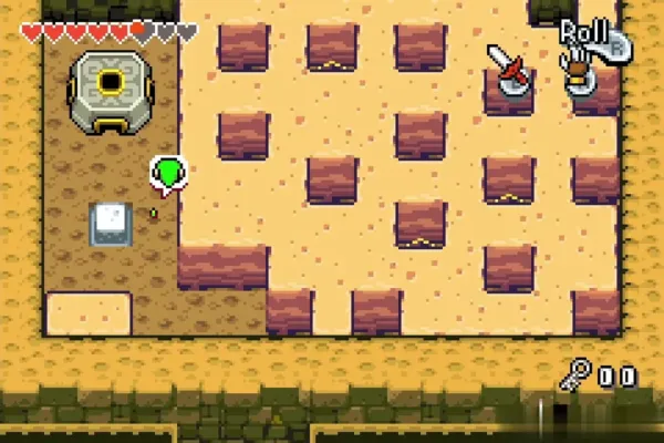 Minish Link beside the portal pad in the sand room Minish Link beside the portal pad in the sand room