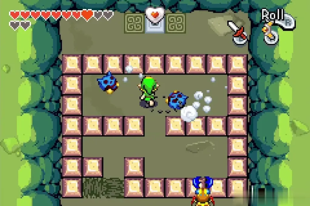 Link in the Spiny Beetle block room with the heart pedestal at the top Link in the Spiny Beetle block room with the heart pedestal at the top