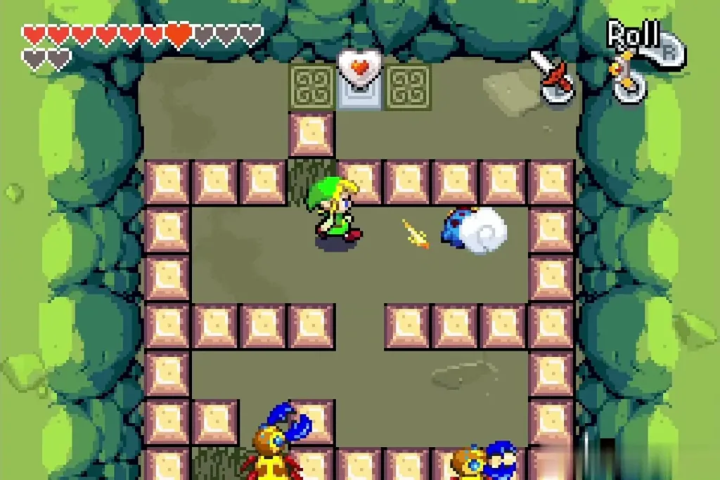 Link working his way through the blocks toward the heart pedestal Link working his way through the blocks toward the heart pedestal