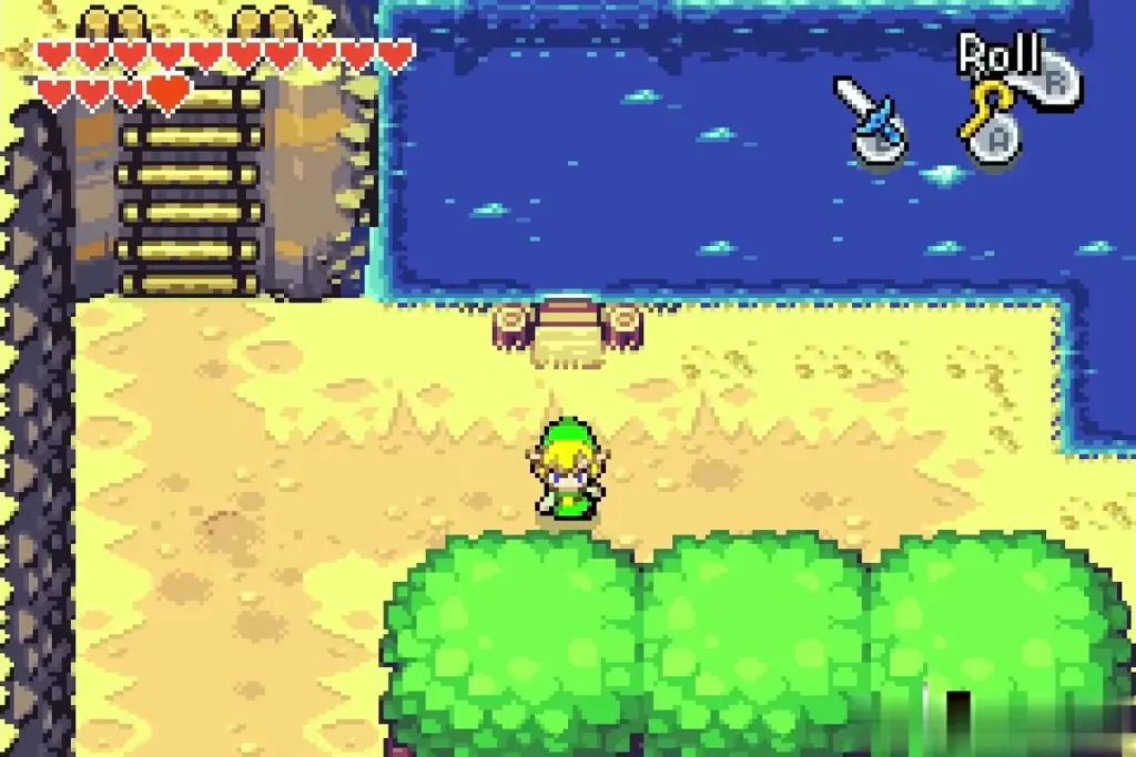 Link walking along the sand toward the tip of the peninsula Link walking along the sand toward the tip of the peninsula