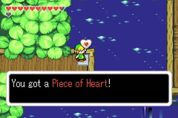 Link holding up the Piece of Heart at the end of the pier Link holding up the Piece of Heart at the end of the pier