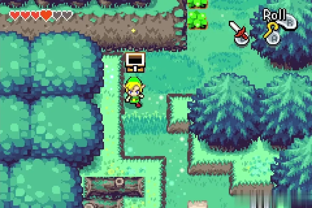 Minish-size Link walking along the grassy plateau in the Minish Woods Minish-size Link walking along the grassy plateau in the Minish Woods
