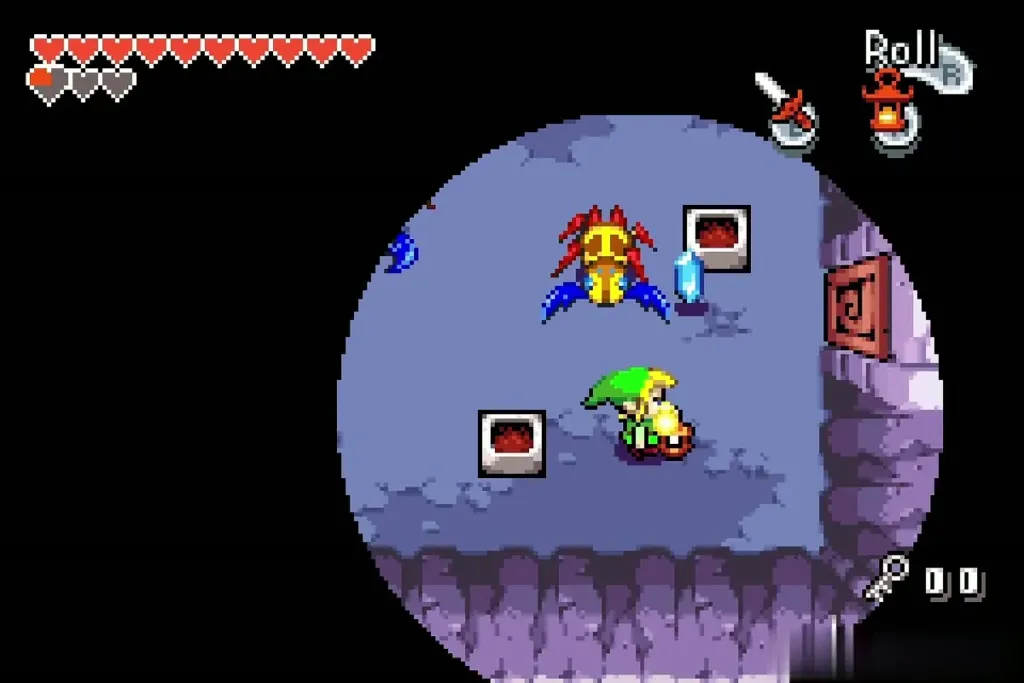 Link in the Flame Lantern light circle among enemies in the Temple of Droplets