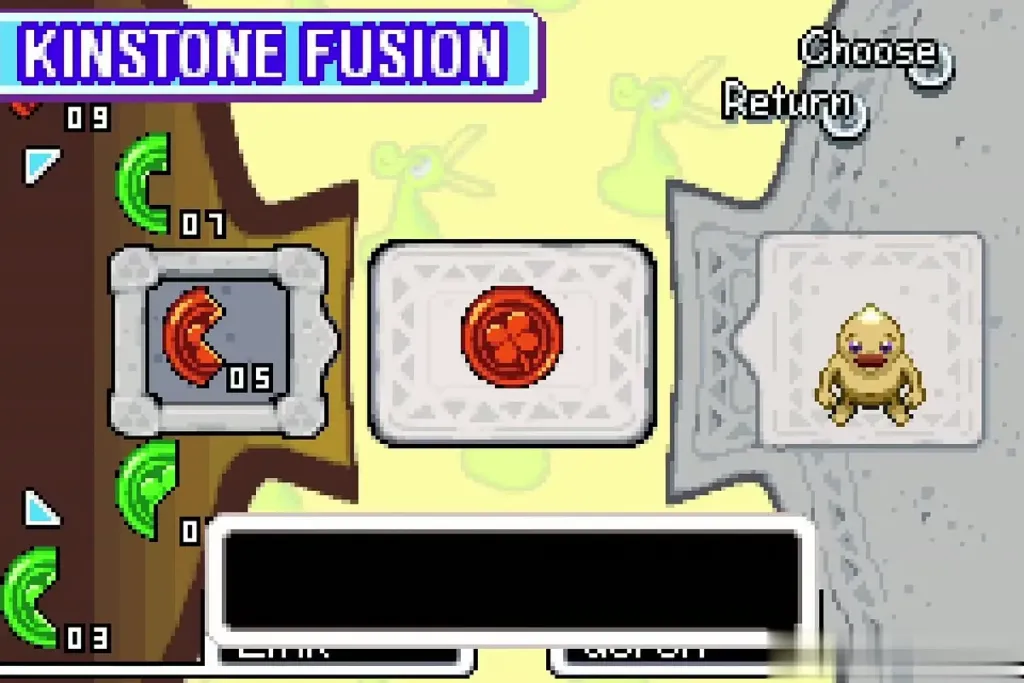 Kinstone Fusion screen with Link's red piece and a Goron waiting on the right panel