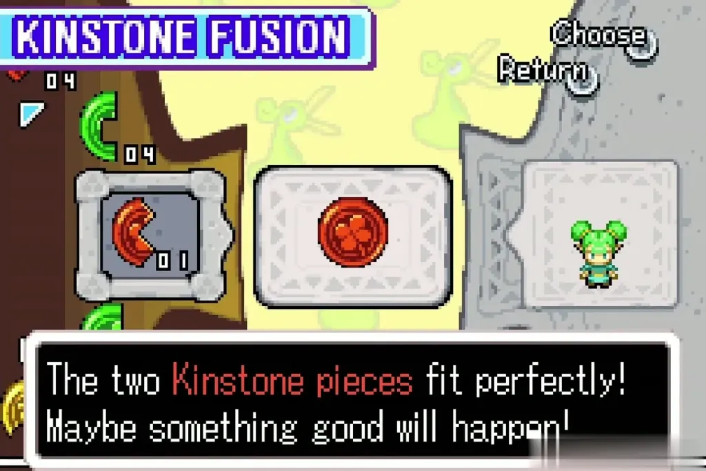 Kinstone Fusion screen with a red piece joined to Farore's piece and the fit message