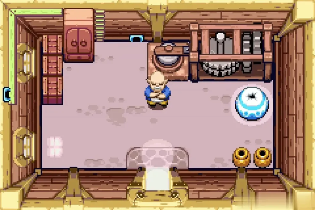 The head carpenter standing in his workshop in Hyrule Town