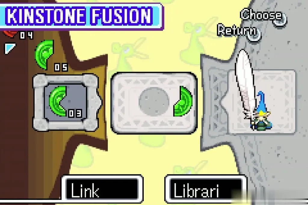 Kinstone Fusion screen with a green piece beside Librari's half