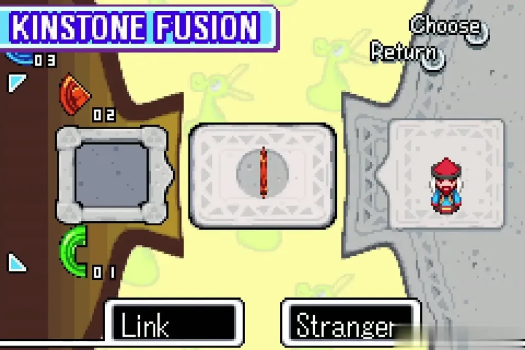 Kinstone Fusion screen with Link's red piece joined to the Stranger's piece