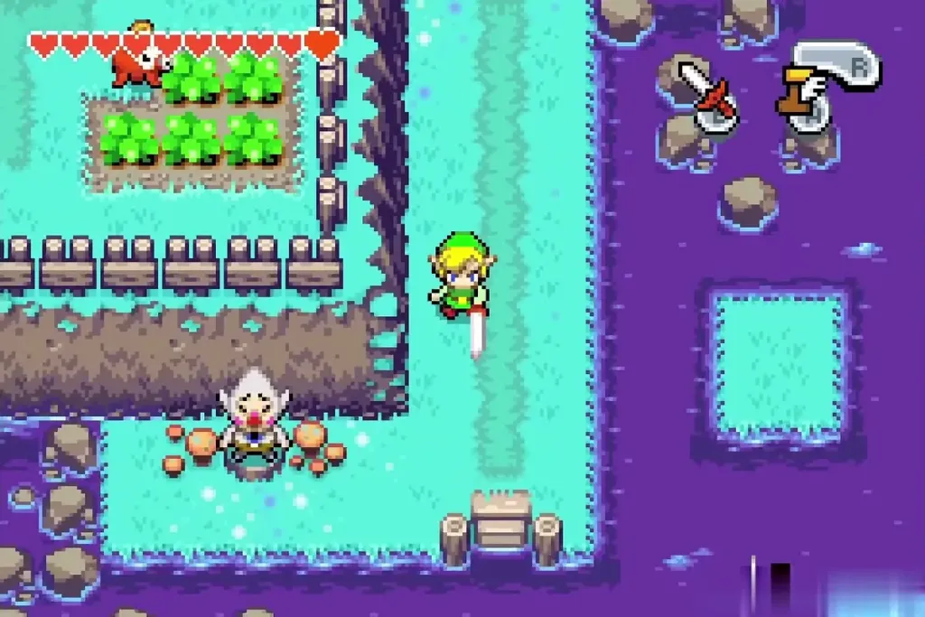 Link beside David Jr. on the Lake Hylia shore Link beside David Jr. on the Lake Hylia shore