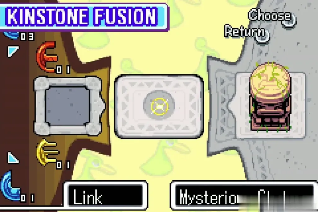 Kinstone Fusion screen with a gold piece joined to a Mysterious Statue Kinstone Fusion screen with a gold piece joined to a Mysterious Statue