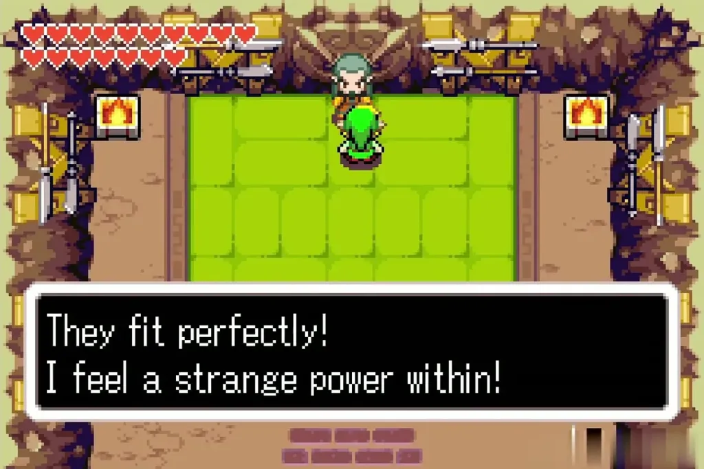 Link in the dojo behind the waterfall as the swordsman speaks Link in the dojo behind the waterfall as the swordsman speaks