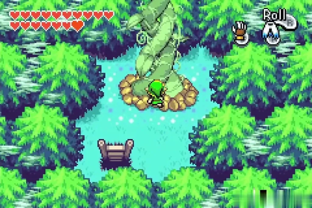 Link at the foot of the beanstalk at Lake Hylia Link at the foot of the beanstalk at Lake Hylia