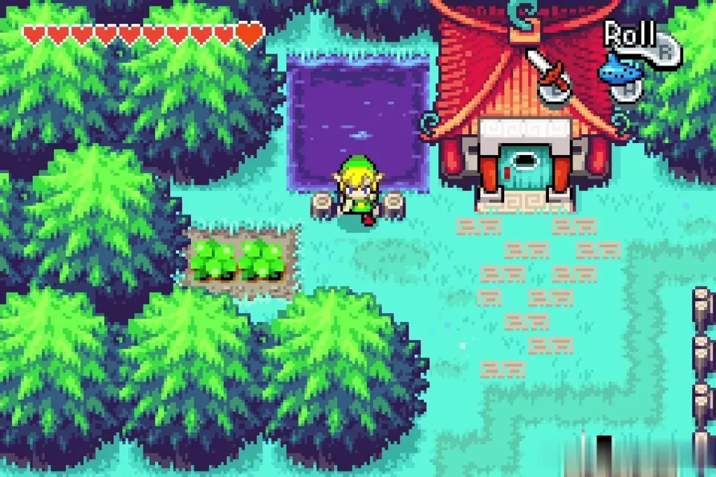 Link outside the house by the pond at Lake Hylia Link outside the house by the pond at Lake Hylia