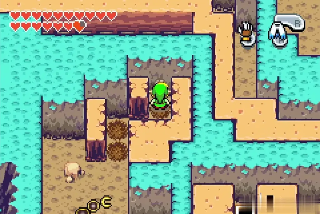Link in the sandy cave in northern Lake Hylia Link in the sandy cave in northern Lake Hylia
