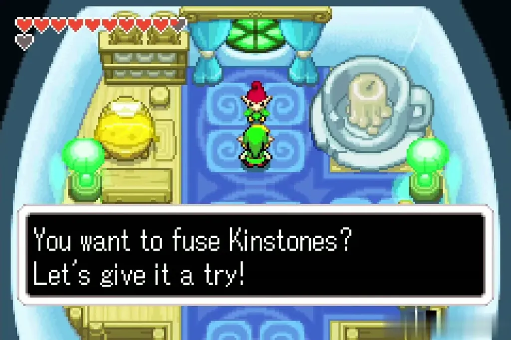 Link in the Forest Minish's round house offering to fuse another Kinstone