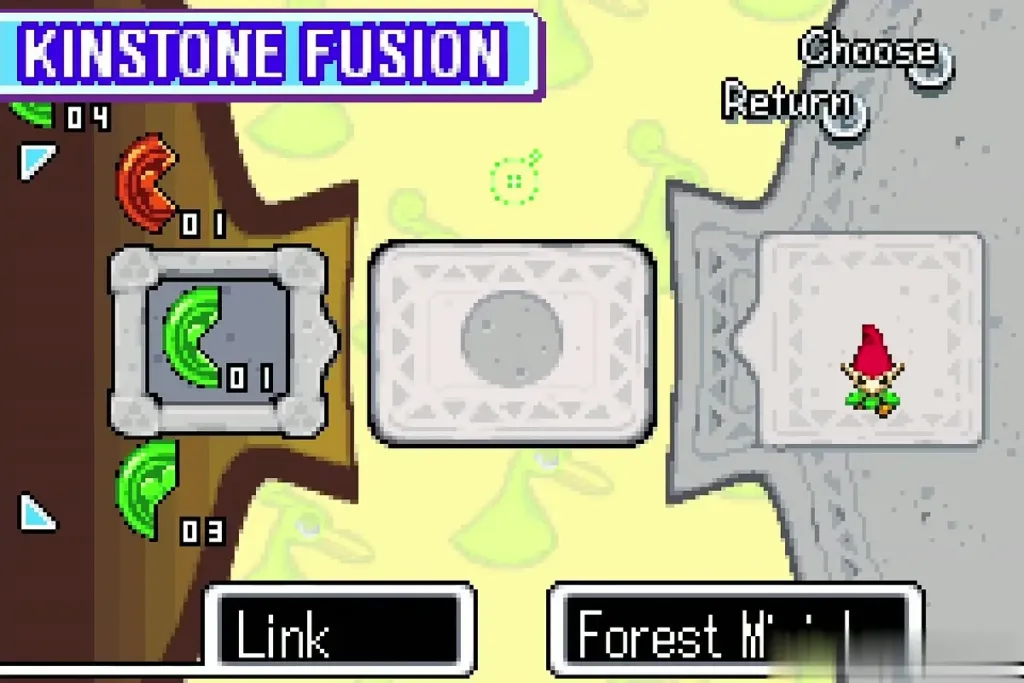 Kinstone Fusion screen as a third green piece fuses with the Forest Minish