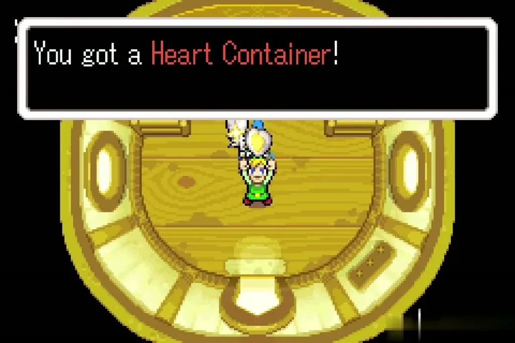 Link holding up the Heart Container given by Librari