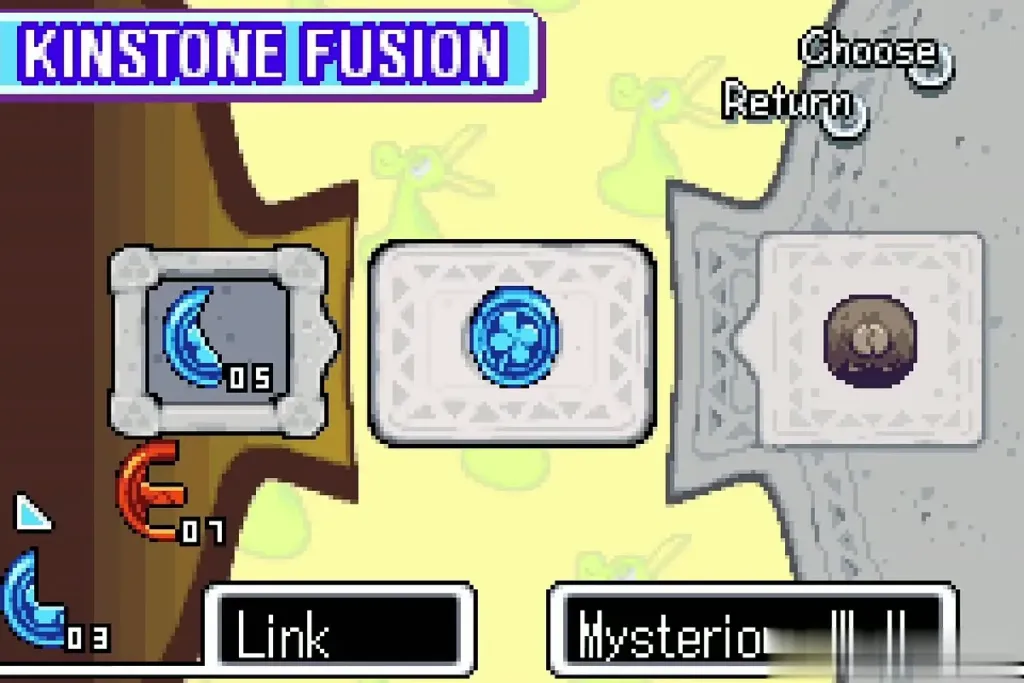 Kinstone Fusion screen with Link's blue piece joined to the Mysterious Wall Kinstone Fusion screen with Link's blue piece joined to the Mysterious Wall