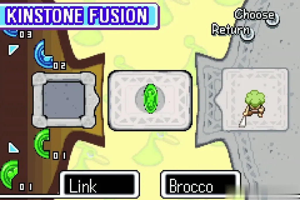 Kinstone Fusion screen with Link's green piece joined to Brocco Kinstone Fusion screen with Link's green piece joined to Brocco