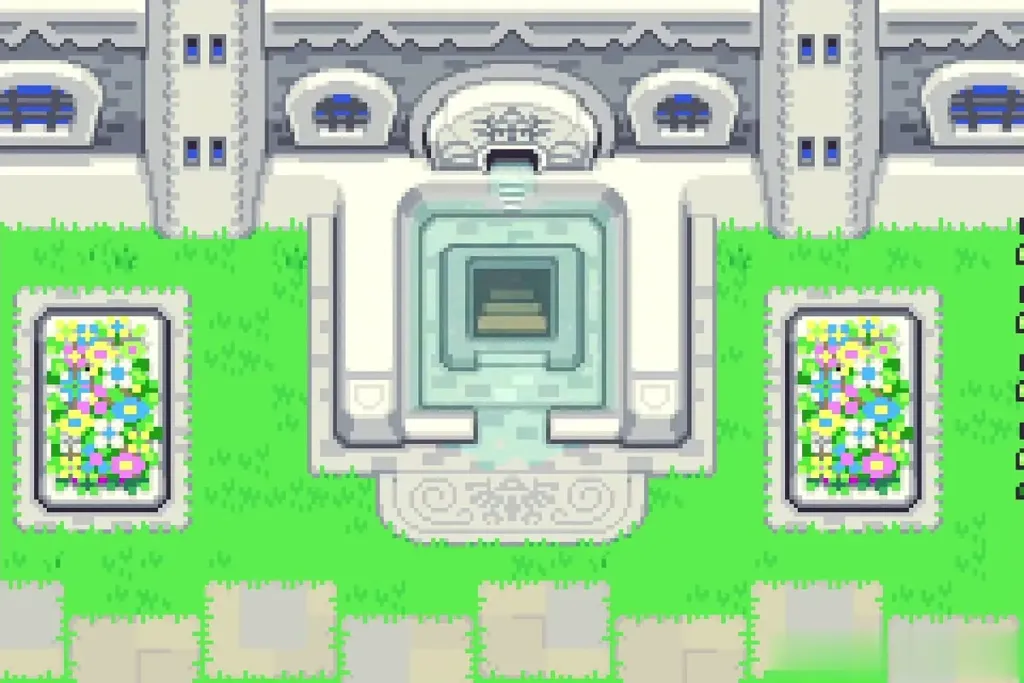 The Hyrule Castle Garden fountain drained to show a staircase The Hyrule Castle Garden fountain drained to show a staircase