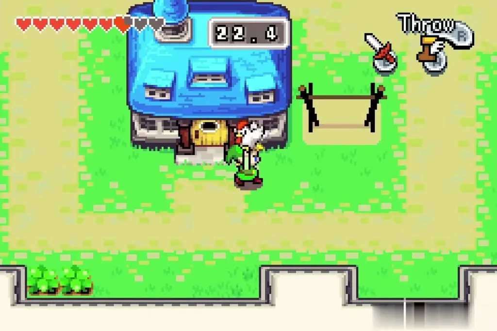 Link carrying a cucco past the blue house during round four Link carrying a cucco past the blue house during round four