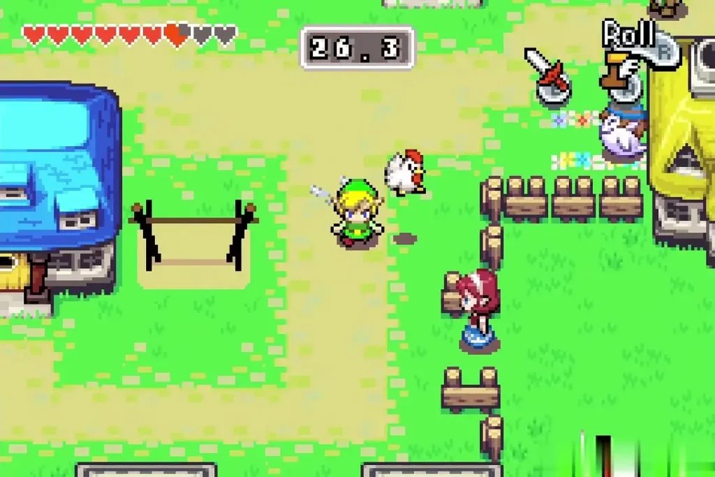 Link chasing cuccos with the round timer counting down Link chasing cuccos with the round timer counting down