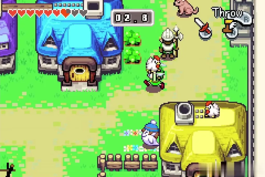 Link rolling after cuccos near the blue house in Hyrule Town Link rolling after cuccos near the blue house in Hyrule Town