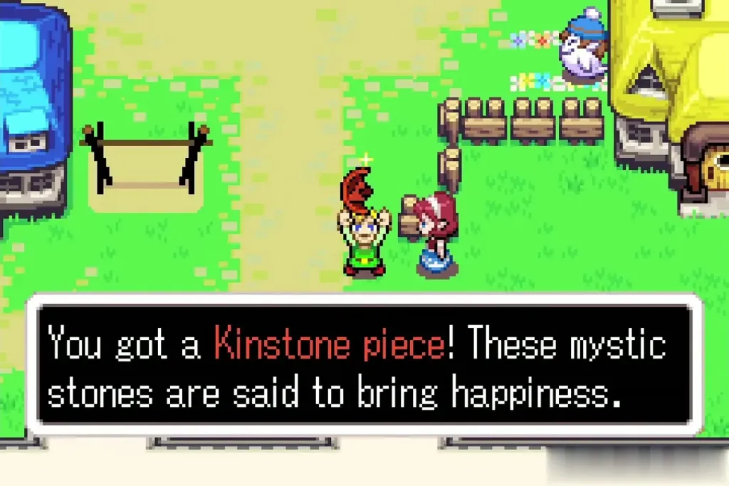 Link holding up a red Kinstone piece from Anju Link holding up a red Kinstone piece from Anju