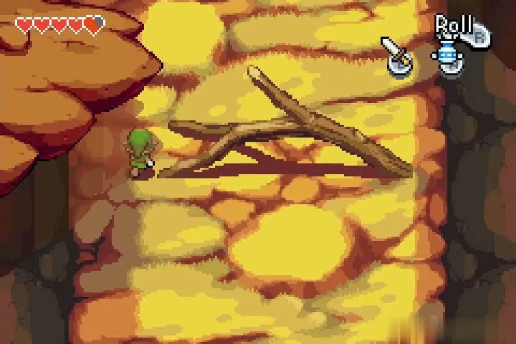 Link climbs a ladder inside the path reached through the rock portal Link climbs a ladder inside the path reached through the rock portal