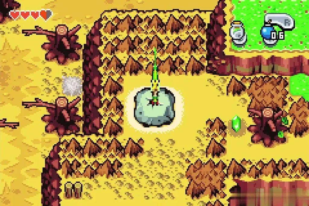 Link shrinking on top of the glowing rock portal stone Link shrinking on top of the glowing rock portal stone