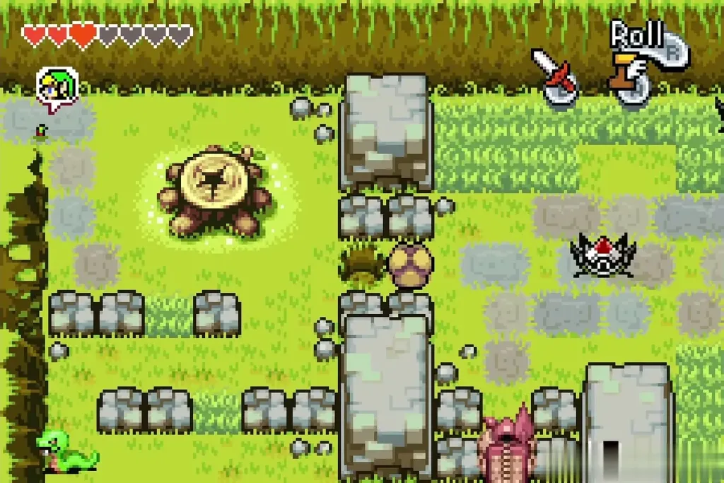 Link beside the glowing stump in the Wind Ruins yard Link beside the glowing stump in the Wind Ruins yard